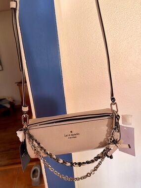 kate spade blush beige leather crossbody with dual chain straps